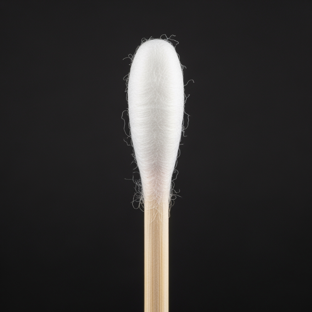 Extreme close-up of cotton swab tip showing dense fiber texture